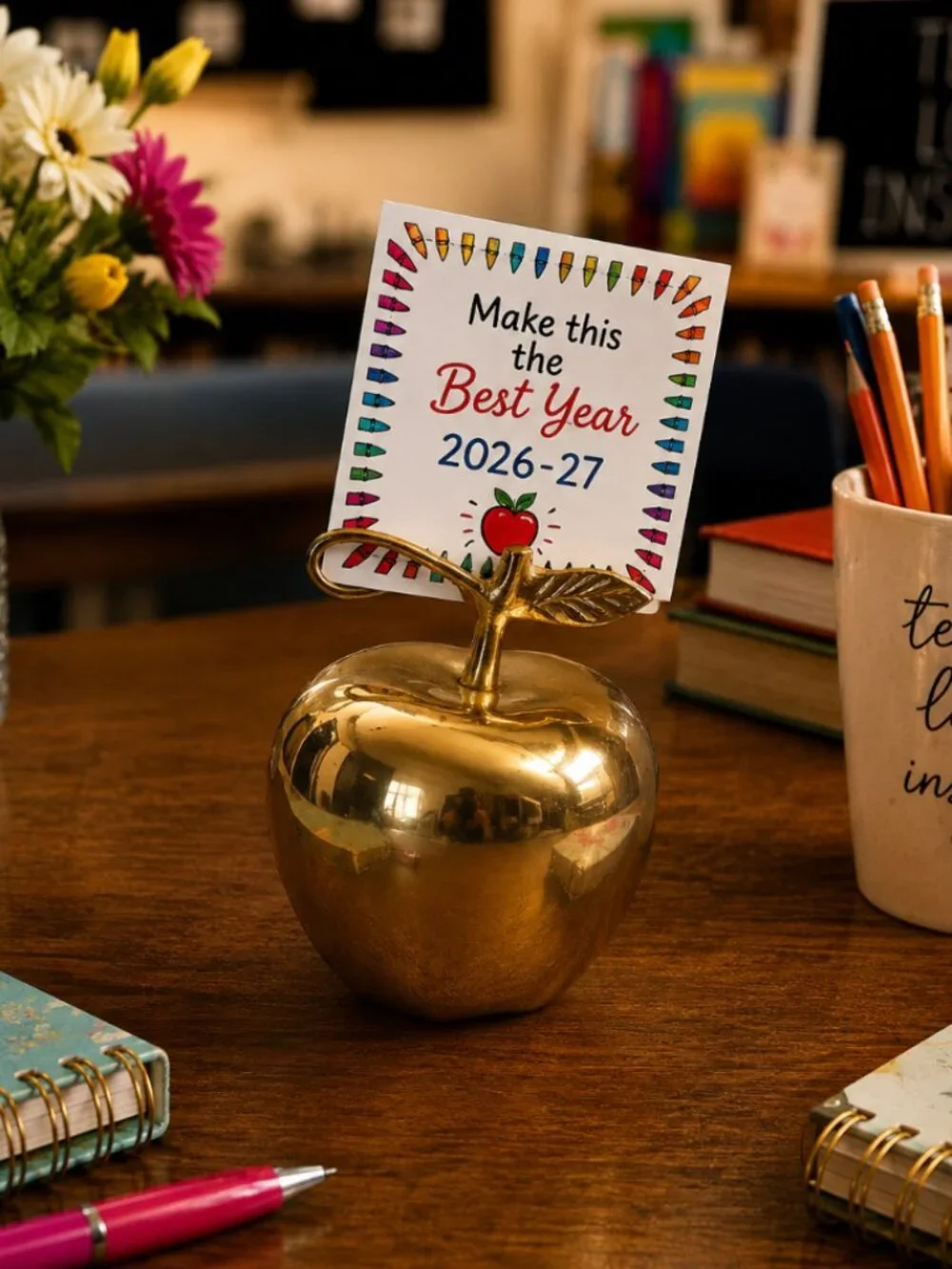 Vintage Brass Apple Memo/Card Holder – Teacher Gift or Office Desk Decor